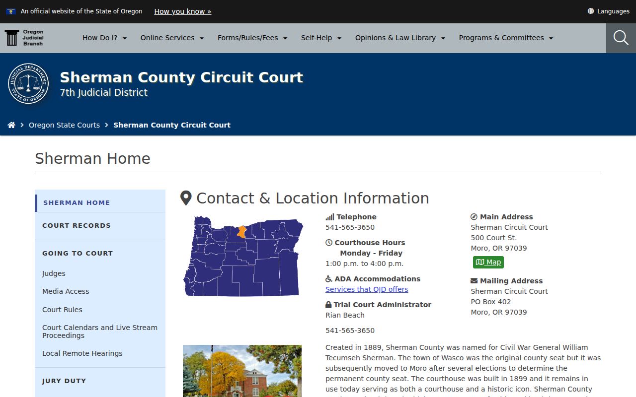 Sherman County criminal history courthouse and Circuit Court source