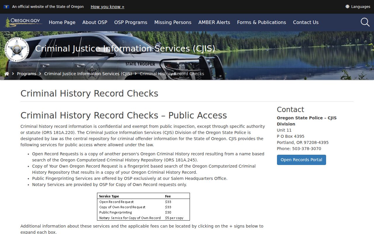 Sherman County criminal history options from Oregon State Police CJIS