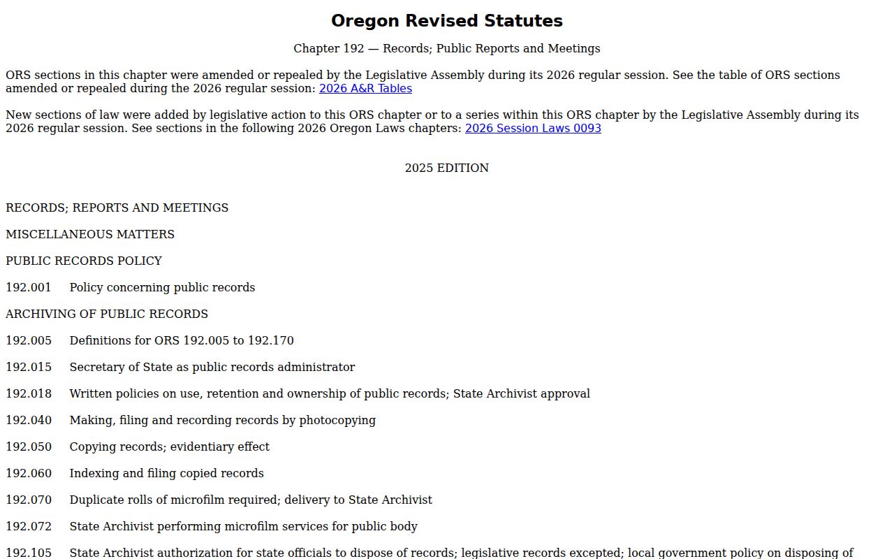 Wasco criminal records Oregon Public Records Law source